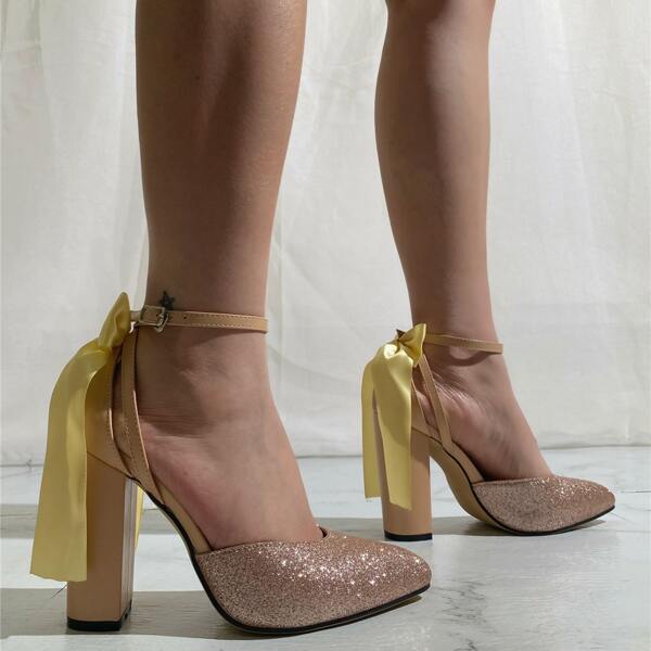 

Glitter Decor High Heeled Pumps, Gold