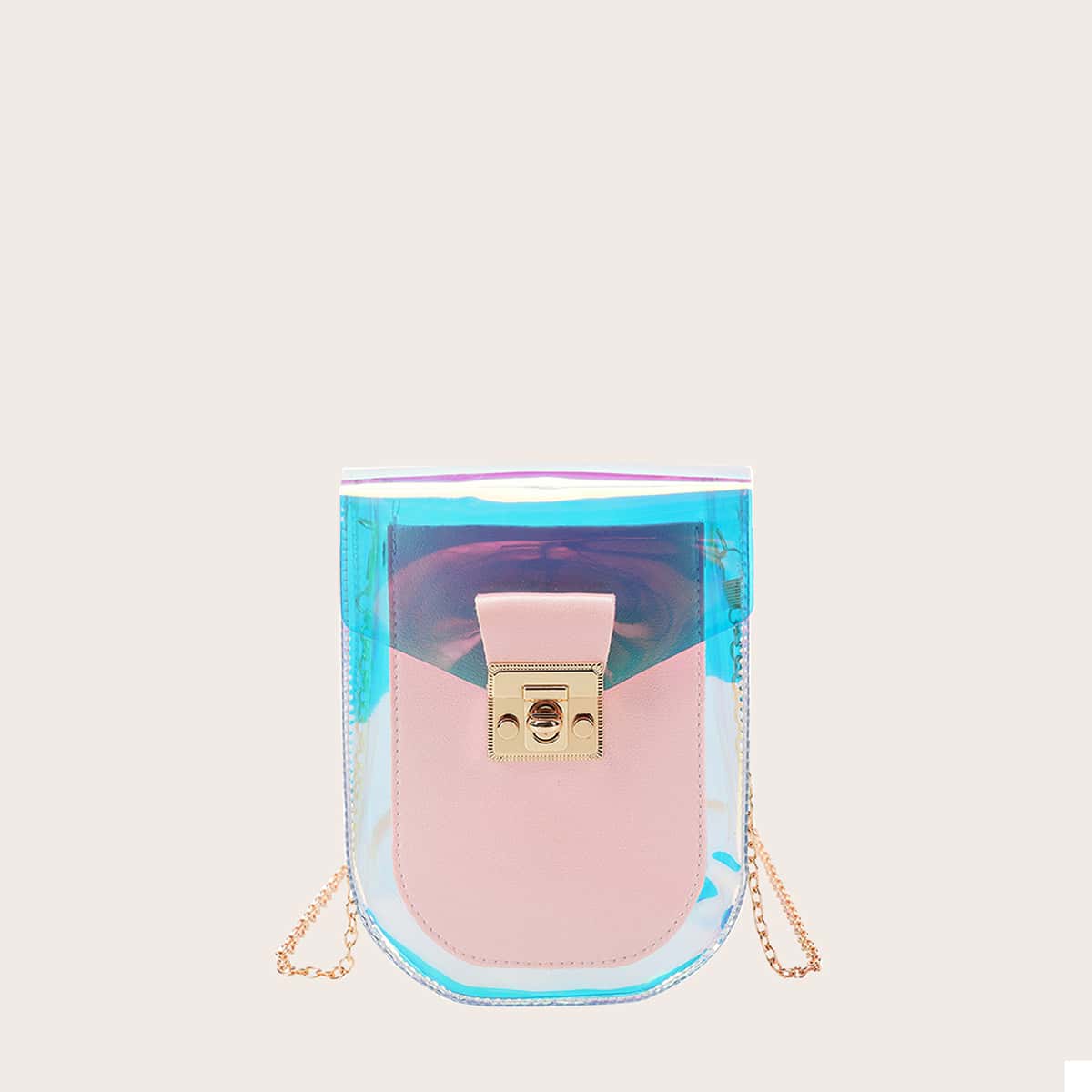 

Holographic Chain Crossbody Phone Bag, Baby pink
