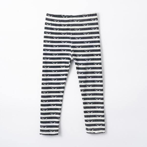 

Girls Eye & Striped Print Leggings, Black and white