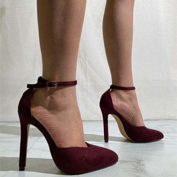 

Ankle Strap Suede High Heeled Pumps, Burgundy