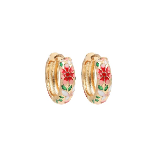 

Flower Pattern Hoop Earrings, Gold