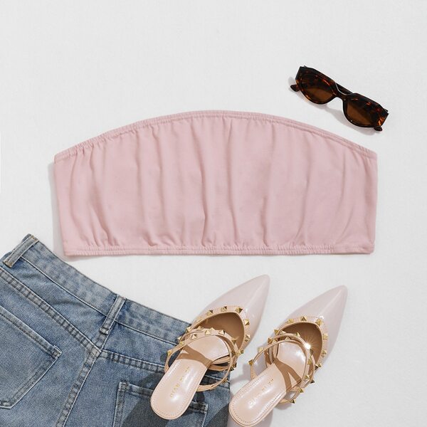 

Plus Solid Crop Tube Top, Baby pink
