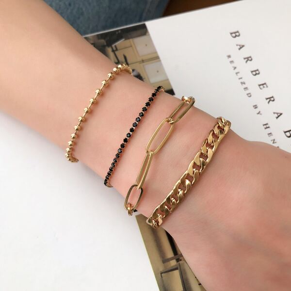 

4pcs Round Ball Decor Bracelet, Gold