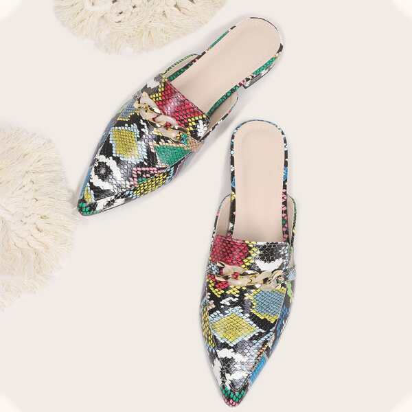 

Snakeskin Print Flat Mules, Multicolor