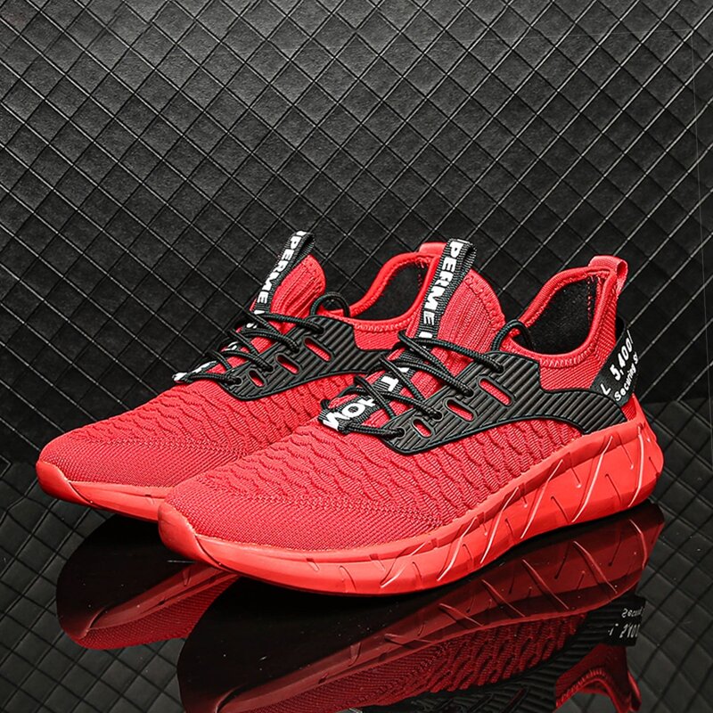 

Guys Lace Up Decor Running Shoes, Red