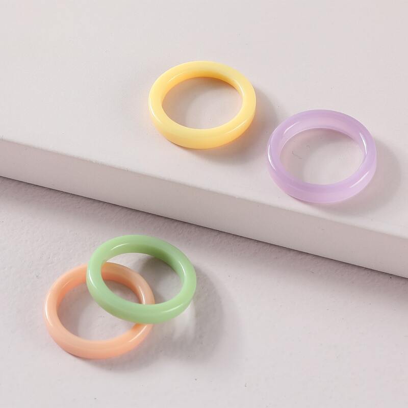 

4pcs Plain Round Ring, Multicolor