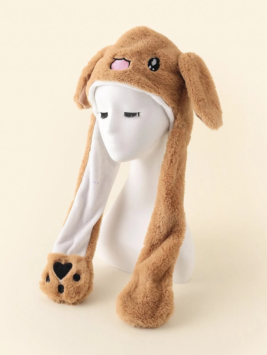 Gorro mullido con diseño de oreja con estampado de dibujos animados - Café integral - Ver 1