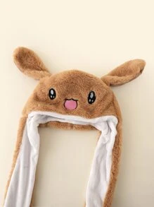 Gorro mullido con diseño de oreja con estampado de dibujos animados - Café integral - Ver 3