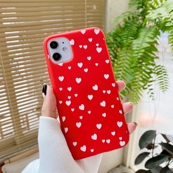 

Heart Print iPhone Case, Red and white