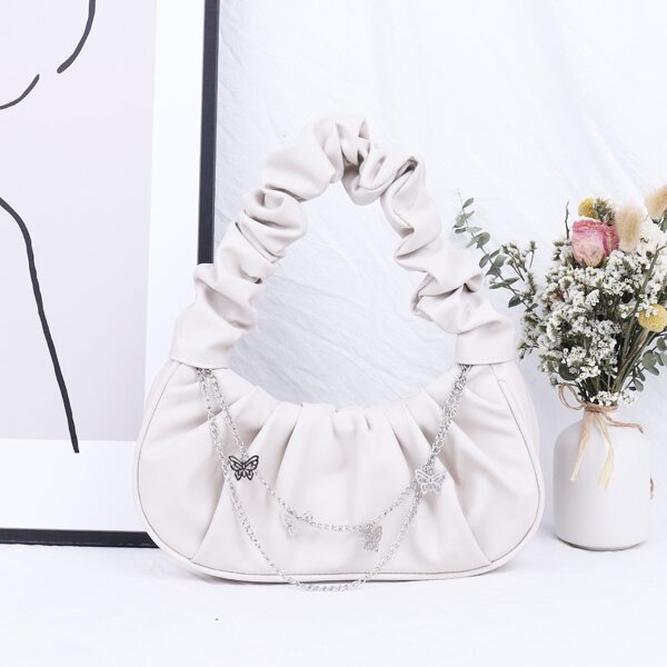 

Chain Decor Ruched Shoulder Bag, White