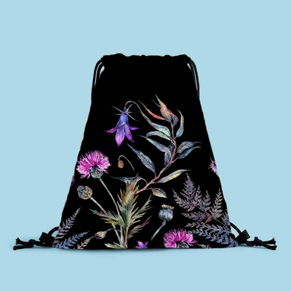 

Floral Graphic Drawstring Backpack, Black