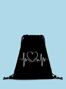 Balo rút dây họa tiết trái tim, Balo nhỏ nhẹ, Balo mini cho ngày tựu trường & du lịchTúi đi học, Nhẹ, Di động, Thường ngày công sở, Thích hợp cho nữ sinh trung học, Sinh viên đại học, Hoàn hảo cho ngày tựu trường, Cao đẳng, Trung học cơ sở, Trung học phổ thông, Công sở, Kinh doanh, Đi làm, Sân vận động, Thể thao, Mua sắm, Ngày lễ tình nhân - màu đen - Xem 1