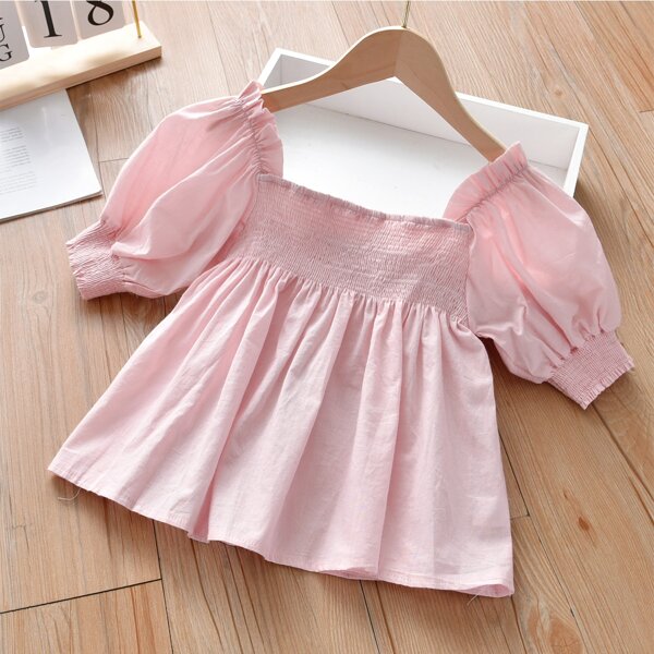 

Toddler Girls Shirred Ruffle Hem Blouse, Baby pink