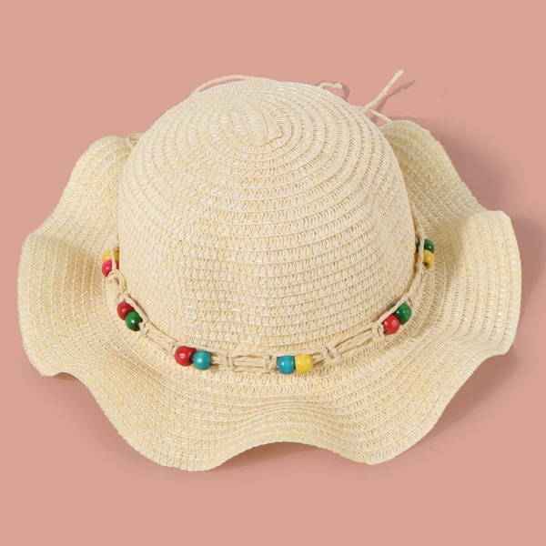 

Toddler Girls Bead Decor Straw Hat, Beige