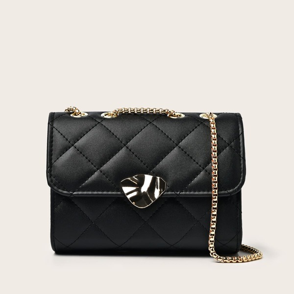 

Metal Lock Quilted Shoulder Bag, Black