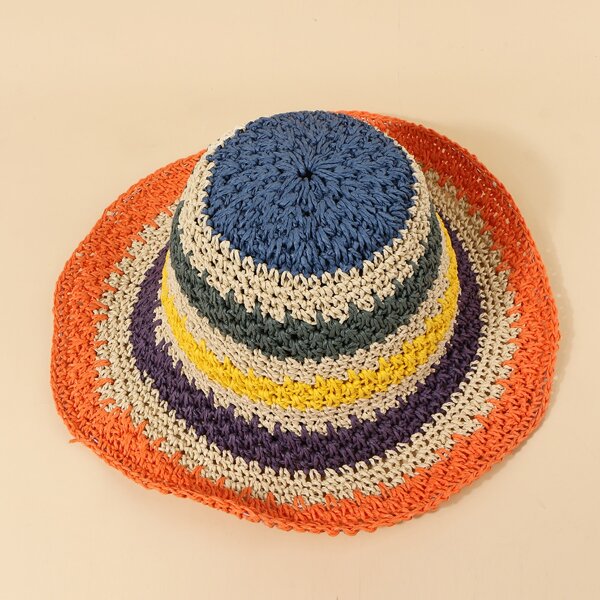 

Girls Colorblock Straw Hat, Multicolor