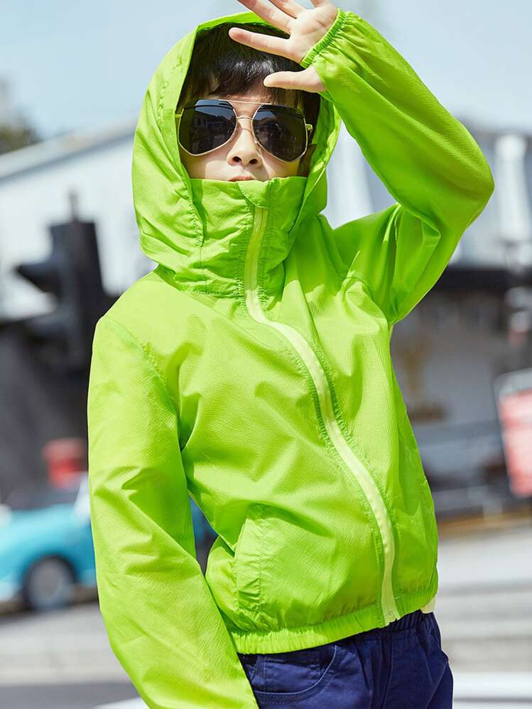 Boys Neon Green Zip Up Hooded Sun Protection Jacket - Lime Green - View 1