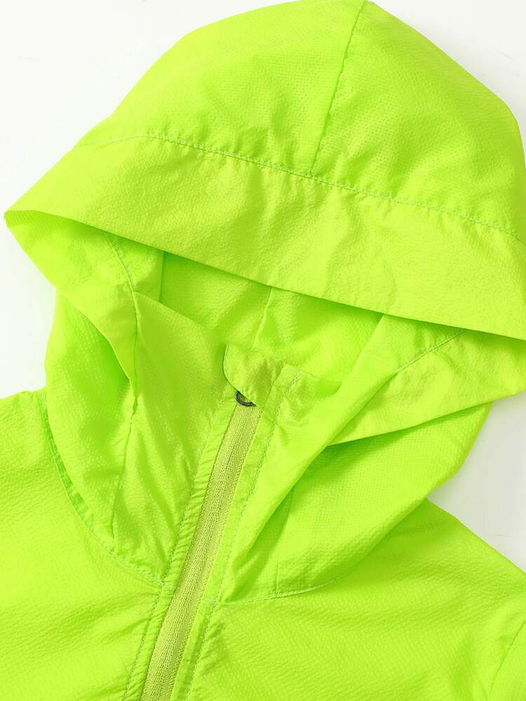 Boys Neon Green Zip Up Hooded Sun Protection Jacket - Lime Green - View 3