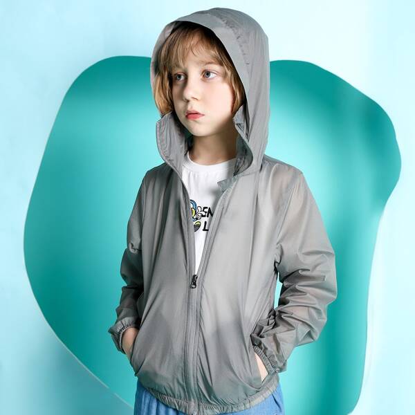

Boys Zip Up Hooded Sun Protection Jacket, Grey