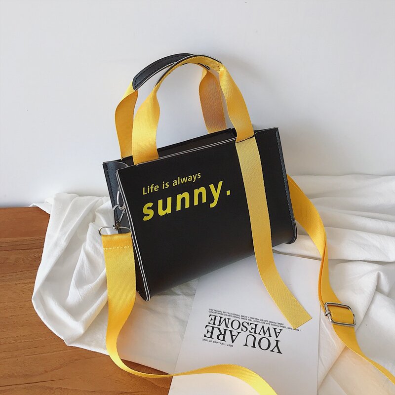 

Colorblock Slogan Graphic Satchel Bag, Black
