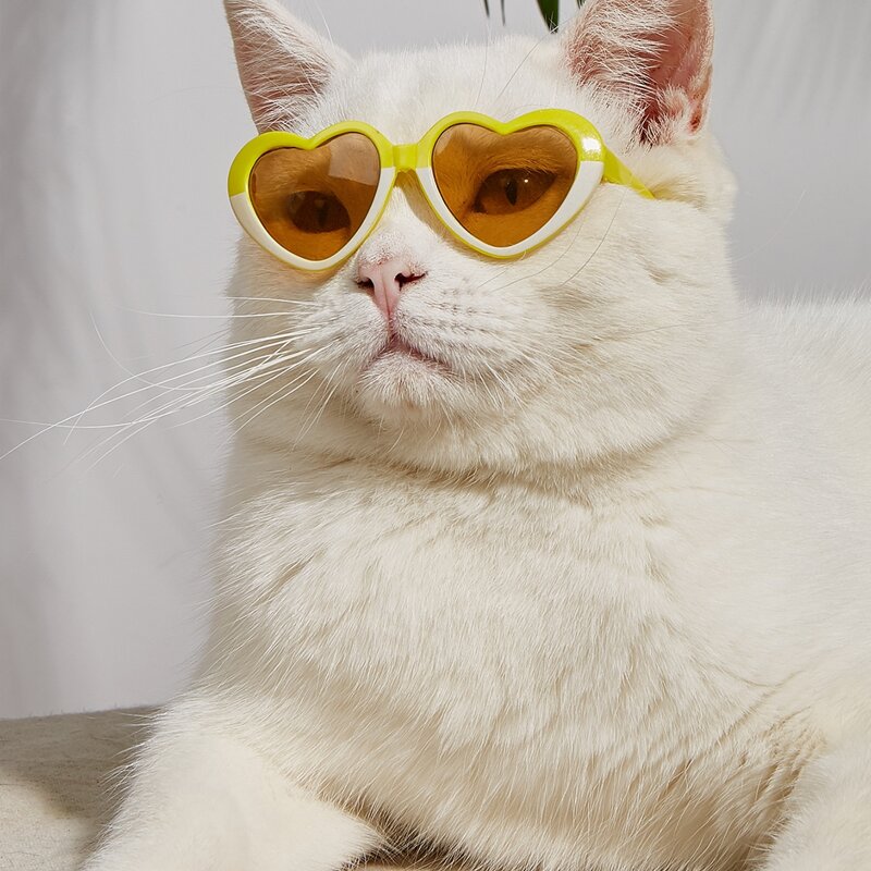 

1pair Heart Shaped Pet Glasses, Yellow