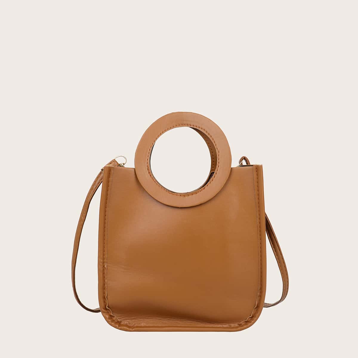

Solid Ring Handle Satchel Bag, Brown
