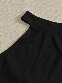 SHEIN Essnce Conjunto top halter corto con falda de guingán - Blanco y Negro - Ver 4