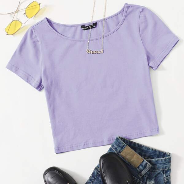

Round Neck Solid Top, Lilac purple