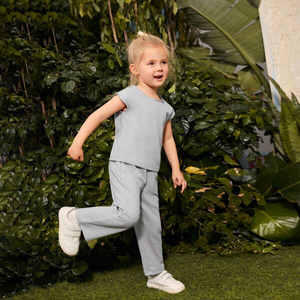

Toddler Girls Lettuce Trim Tank Top & Pants, Grey