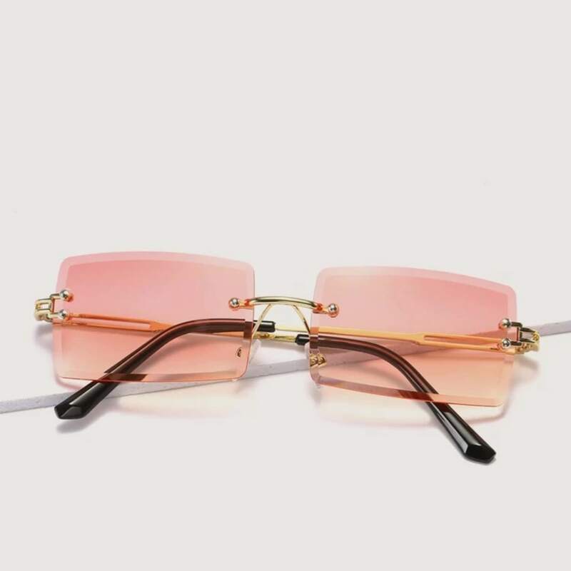 

Rimless Rectangle Frame Sunglasses, Baby pink