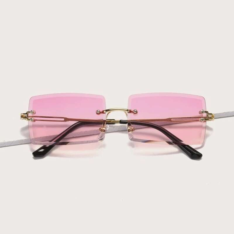 

Rimless Rectangle Frame Sunglasses, Pink