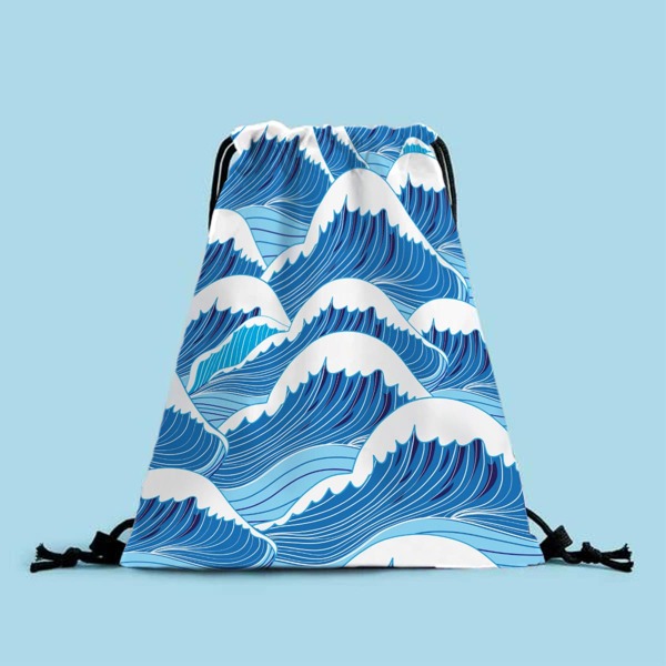 

Wave Graphic Drawstring Backpack, Blue and white