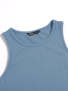 SHEIN EZwear 素色短版背心上衣 - 霧霾藍 - 查看 4