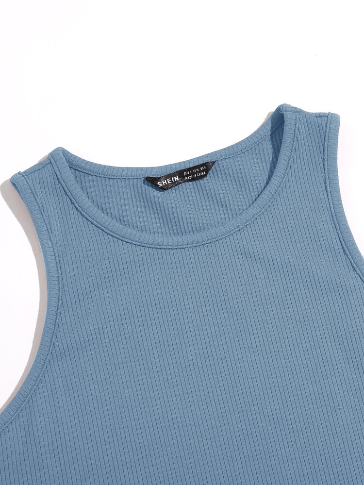 SHEIN EZwear Solid Crop Tank Top - Dusty Blue - View 4