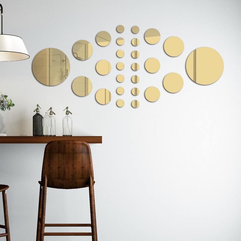 

26pcs Round Mirror Wall Sticker, Gold