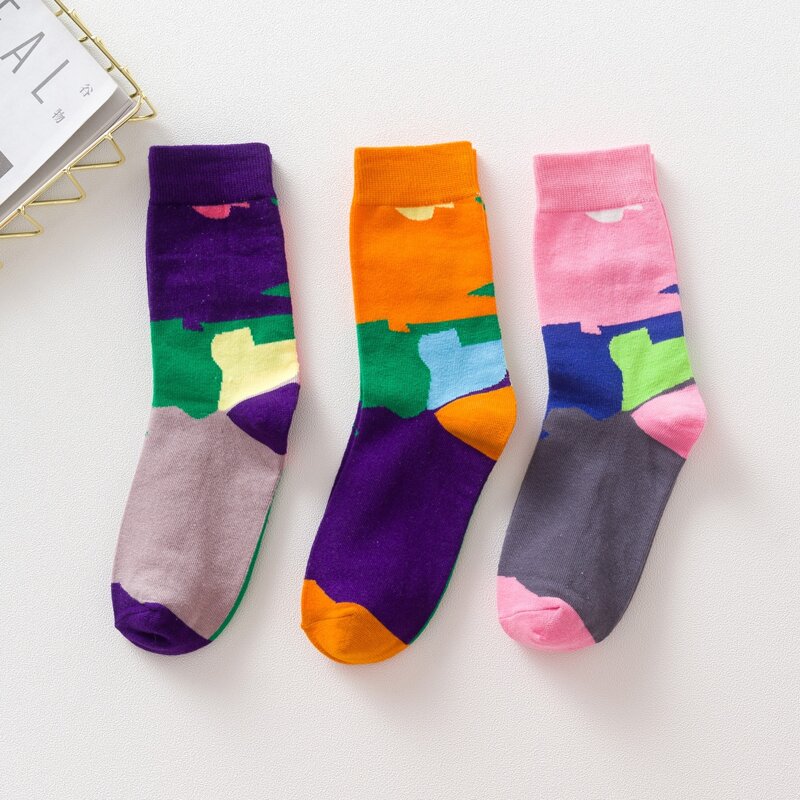 

3pairs Colorblock Crew Socks, Multicolor