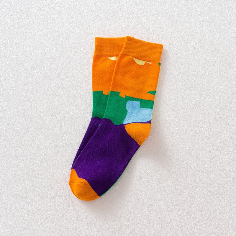 

1pair Colorblock Crew Socks, Orange