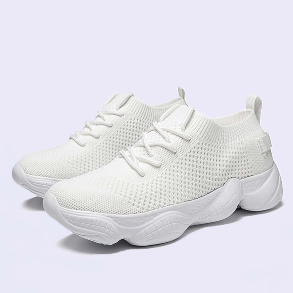 

Men Lace-up Decor Knit Sneakers, White