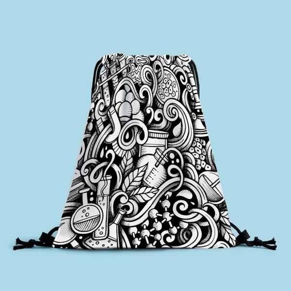 

Graphic Drawstring Backpack, Black and white
