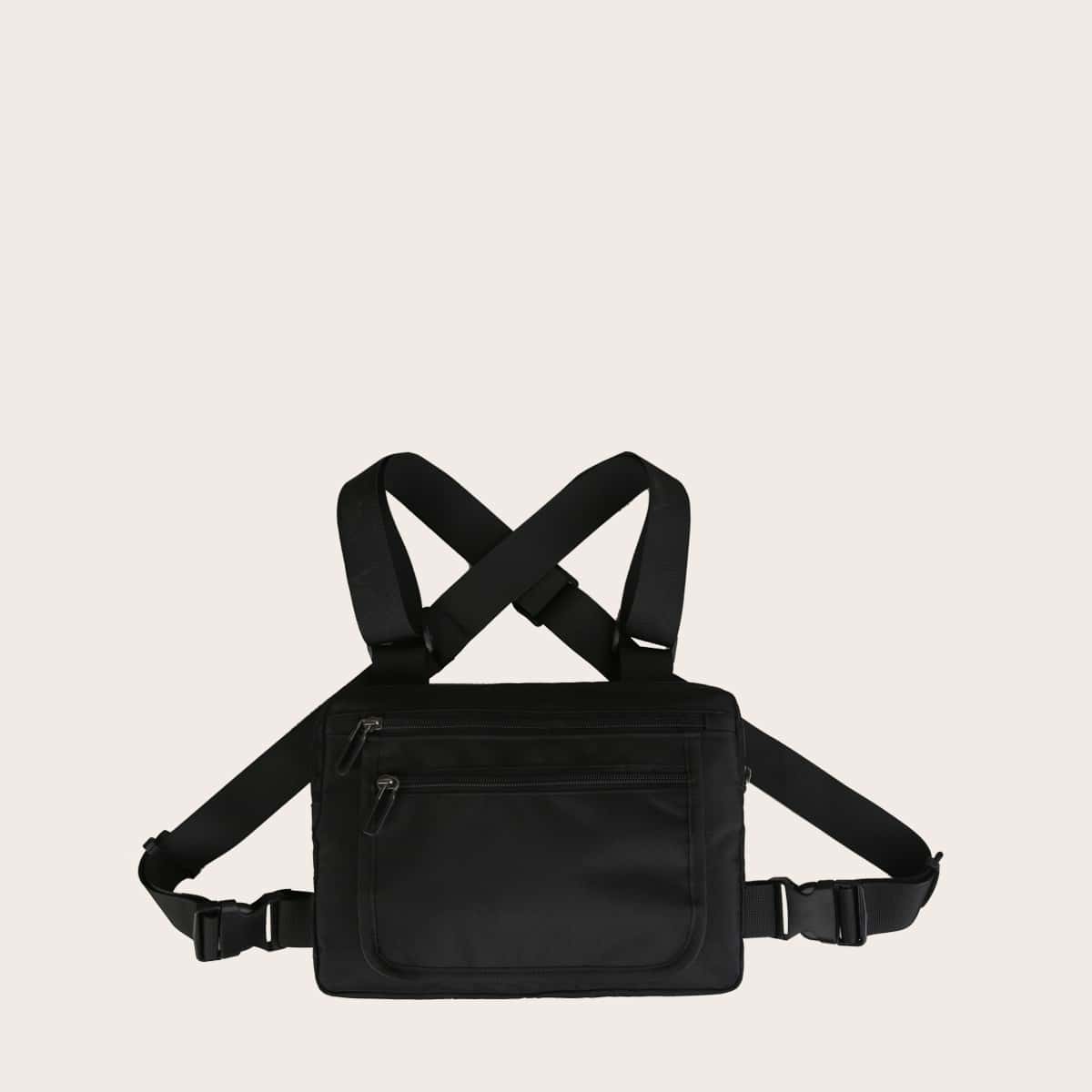 

Guys Double Zip Front Chest Bag, Black