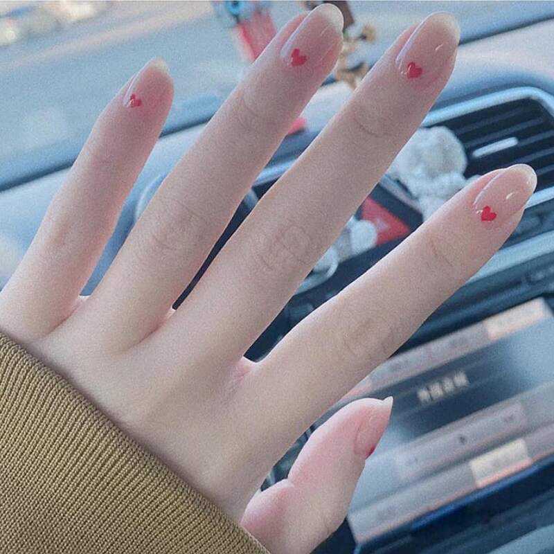 

24pcs Heart Fake Nail, Pink