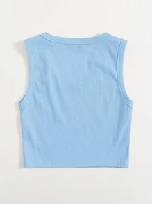 SHEIN EZwear Scoop Neck Solid Tank Top - Baby Blue - View 2
