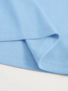 SHEIN EZwear Scoop Neck Solid Tank Top - Baby Blue - View 4