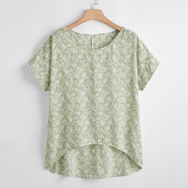 

Plus Ditsy Floral High Low Blouse, Mint green