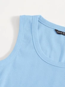 SHEIN EZwear Scoop Neck Solid Tank Top - Baby Blue - View 5