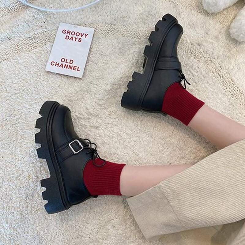 

Lace-up Front Platform Oxfords, Black