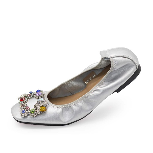 

Leather Rhinestone Decor Flats, Silver