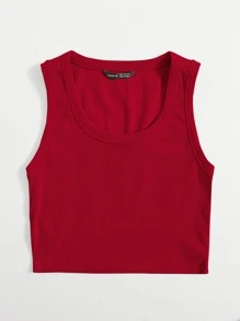 Muchica Scoop Neck Solid Tank Top - Red - View 3