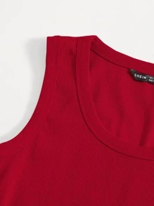 Muchica Scoop Neck Solid Tank Top - Red - View 5