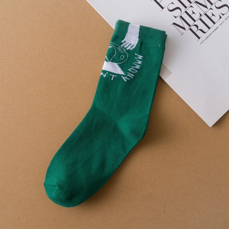 

Cartoon Pattern Crew Socks, Dark green